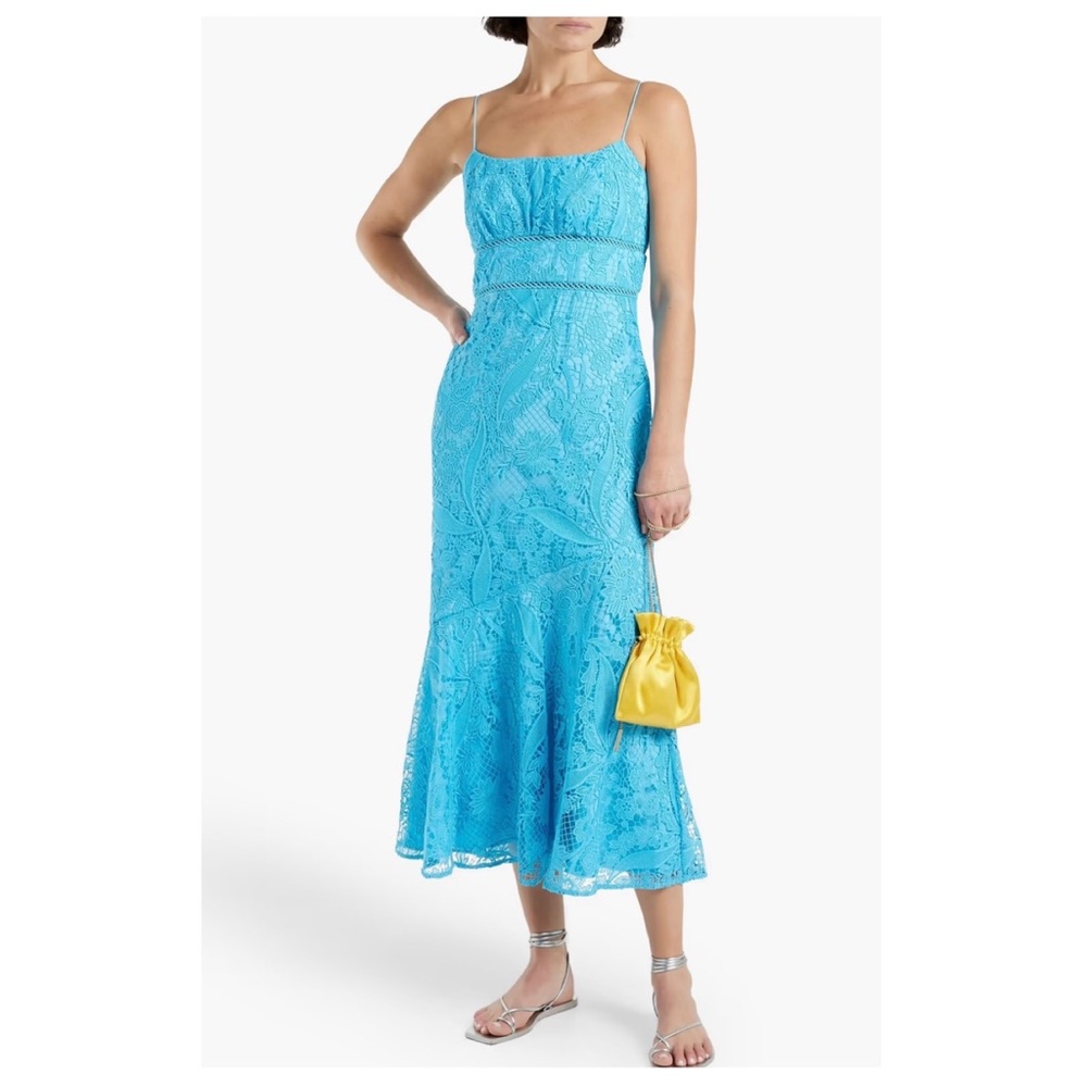 ML Monique Lhuillier Fluted Lace Midi Dress